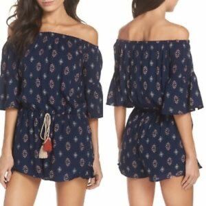 Surf Gypsy Navy Off Shoulder Cover-up Romper (M)